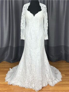 Alfred Angelo White Lace Backless Long Sleeve Bridal Wedding Gown 16